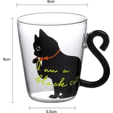 Store Kedi Figürlü Sevimli Kahve Fincanı Süt Çay Kahve Bardağı Kupa Isıya Dayanıklı Cam Fincan Kuyruk Kolu Kedi Fincan Hediyelik