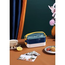 Store Vagonlife Çift Katmanlı Paslanmaz Çelik Beslenme KABI-1400 ml (Çatallı Kaşık) Beslenme Kutusu (Mavi)
