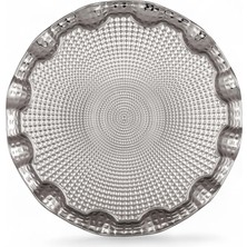 Store Osmanlı Motifli Yuvarlak Metal Servis Tepsisi – 2 Kişilik Sunum Tepsisi, 25 Cm, 260 G, Gold ve Gümüş Renk Seçeneği (Gümüş Grisi)