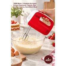 Yenilig 4 Adet El Mikseri – 150W Motor, 3 Kademe Hız Ayarlı Kırmızı Ergonomik Tasarım, Kek Hamuru Çırpma, Hand Mixer Mixer