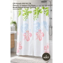 Yenilig 1 Adet Pvc Duş Perdesi – Çift Kanatlı 90X180 cm Desenli 12 Halkalı Pvc/peva Model Banyo Shower Curtain