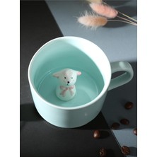 Store Mukko Home 3D Sevimli Hayvan Figürlü Porselen Kupa 230 ml Mint Renk Kahve Çay Kupası,turkuaz & Köpek