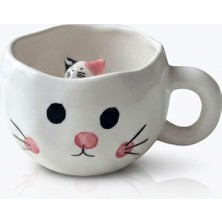 Store Sevimli Kedi Tasarımlı Beyaz Seramik Kupa - Dekoratif Bardak