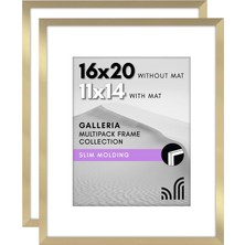 Store 16X20 Resim Çerçevesi 2 Inç Altın Seti - Mat Veya 16X20 Çerçeve ile 11X14 Resim Çerçevesi Olarak Kullanılır - Yatay Veya Dikey Ekran Için Pleksiglas Kapaklı Kolaj Resim Çerçeveleri