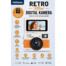 Store Retro Mini Dijital Kamera 1080P 1.47 Inç Flip Ekranlı Flaşlı Selfie Vlog Kamerası 4gb Sd Hediyeli Turuncu