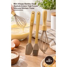 Yenilig 10 Adet Silikon Mutfak Seti – Mini Ahşap Bambu Saplı Spatula Çırpıcı Yağ Fırçası Silicone Kitchen Tools
