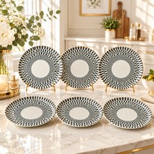 Evin Bizden Modern Porselen Inci 6'lı Pasta Tabağı Seti 19 cm Siyah Beyaz