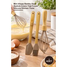 Yenilig 1 Adet Silikon Mutfak Seti – Mini Ahşap Bambu Saplı Spatula Çırpıcı Yağ Fırçası Silicone Kitchen Tools