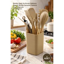 Yenilig 1 Adet Silikon Mutfak Seti – Bambu Saplı ve Kovalı Saklama Standlı Mutfak Gereçleri Spatula Kaşık Utensils