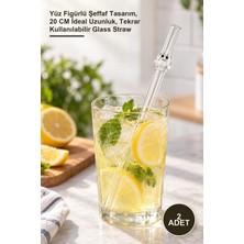 Yenilig 2 Adet Cam Pipet – Yüz Figürlü Şeffaf Tasarım, 20 cm Ideal Uzunluk, Tekrar Kullanılabilir Glass Straw