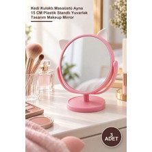Yenilig 3 Adet Makyaj Aynası – Kedi Kulaklı Masaüstü Ayna 15 cm Plastik Standlı Yuvarlak Tasarım Makeup Mirror
