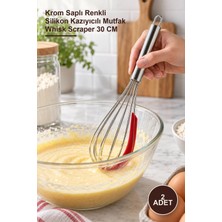 Yenilig 2 Adet Çelik Metal Çırpıcı – Krom Saplı Renkli Silikon Kazıyıcılı Mutfak Whisk Scraper 30 cm