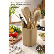 Yenilig 5 Adet Silikon Mutfak Seti – Bambu Saplı ve Kovalı Saklama Standlı Mutfak Gereçleri Spatula Kaşık Utensils