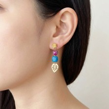 Vesce Atelier Renkli Jasper Mavi Apatit Yaprak Detaylı Doğaltaş Küpe
