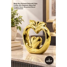 Yenilig 3 Adet Kalpli Elma Biblo – Mega Boy Seramik Dekoratif Obje, Parlak Altın Kaplama, Masa Raf Kitaplık Süsü, Ornament Decor