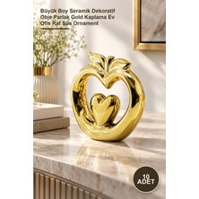 Yenilig 10 Adet Kalp Şeklinde Elma Biblo – Büyük Boy Seramik Dekoratif Obje Parlak Gold Kaplama Ev Ofis Raf Süs Ornament