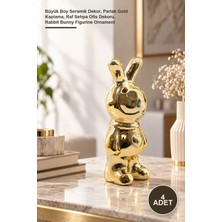 Yenilig 4 Adet Tavşan Tasarımlı Biblo – Büyük Boy Seramik Dekor, Parlak Gold Kaplama, Raf Sehpa Ofis Dekoru, Rabbit Bunny Figurine Ornament