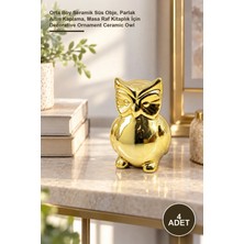 Yenilig 4 Adet Baykuş Dekoru – Orta Boy Seramik Süs Obje, Parlak Altın Kaplama, Masa Raf Kitaplık Için Decorative Ornament Ceramic Owl