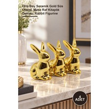 Yenilig 4 Adet Tavşan Dekoratif Biblo – Orta Boy Seramik Gold Süs Objesi, Masa Raf Kitaplık Dekoru, Rabbit Figurine