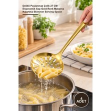 Yenilig 4 Adet Metal Servis Kevgiri – Delikli Paslanmaz Çelik 27 cm Ergonomik Sap Gold Renk Makarna Kızartma Skimmer Serving Spoon
