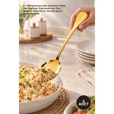 Yenilig 5 Adet Metal Servis Kaşığı – 21 cm Paslanmaz Çelik Gold Renk Parlak Altın Kaplama, Ergonomik Sap, Pilav Makarna Salata Servis, Serving Spoon