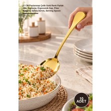 Yenilig 10 Adet Metal Servis Kaşığı – 21 cm Paslanmaz Çelik Gold Renk Parlak Altın Kaplama, Ergonomik Sap, Pilav Makarna Salata Servis, Serving Spoon