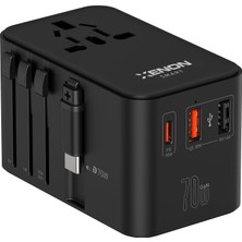 Store Priz Dönüştürücü | 70W Gan Hızlı Şarj 200+ Ülke Dahili Usb-C Kablo Usb-C 2x Usb-A X6411
