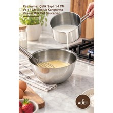 Yenilig 2 Adet Sütlük ve Sosluk Seti – Paslanmaz Çelik Saplı 14 cm ve 17 cm Sosluk Karıştırma Kasesi Milk Pot Saucepan