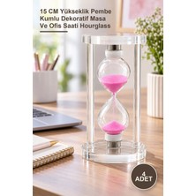 Yenilig 4 Adet Büyük Boy Cam Standlı Kum Saati – 15 cm Yükseklik Pembe Kumlu Dekoratif Masa ve Ofis Saati Hourglass