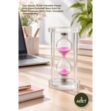 Yenilig 2 Adet Kum Saati – Cam Standlı 12 cm Yükseklik Pembe Ince Kumlu Dekoratif Masa Süsü ve Ofis Aksesuarı, Sand Timer, Hourglass