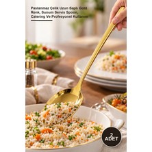 Yenilig 2 Adet Metal Servis Kaşığı – Paslanmaz Çelik Uzun Saplı Gold Renk, Sunum Servis Spoon, Catering ve Profesyonel Kullanım