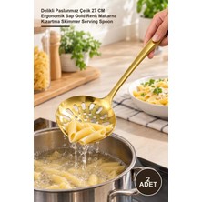 Yenilig 2 Adet Metal Servis Kevgiri – Delikli Paslanmaz Çelik 27 cm Ergonomik Sap Gold Renk Makarna Kızartma Skimmer Serving Spoon