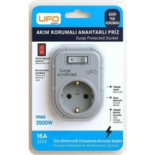 Store Yeni Tekli Akım Korumalı Anahtarlı Topraklı Priz, Sürekli Koruma, 16A 250V, Max 3500W Aşırı Yük Koruması (Gri)