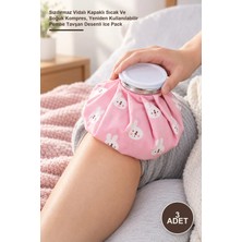 Yenilig 3 Adet Buz Torbası – Sızdırmaz Vidalı Kapaklı Sıcak ve Soğuk Kompres, Yeniden Kullanılabilir Pembe Tavşan Desenli Ice Pack
