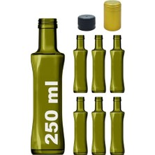 Trendexa Şişe; Kalın Cam Seti, 250 Ml, Yağdanlık Akıtıcılı Kapaklı, Yağlık ve Sirkelik, Kapüşonlu, 6 Adet, Yeniden Kullanılabilir (Yeşil, Geolive (Kavisli))