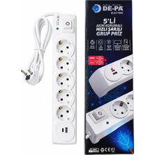 Store De-Pa 5'li Akım Korumalı Grup Priz 1,5 Metre Kablolu, 25W Pd Type-C ve Qc 3.0 USB Hızlı Şarj, 16A 3500W, Anahtarlı, Çocuk Korumalı Topraklı Uzatma Prizi