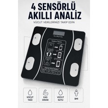 Store Bluetooth Akıllı Tartı 180 kg Kapasiteli Vücut Yağ Kas Su Bmı Analizli Cam Baskül