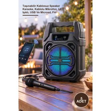 Yenilig 5 Adet Mikrofonlu Bluetooth Hoparlör – Taşınabilir Kablosuz Speaker Karaoke, Kablolu Mikrofon, LED Işıklı, USB ve Microsd, Fm