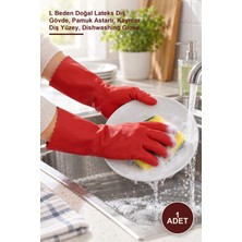 Yenilig 1 Adet Bulaşık ve Temizlik Eldiveni – L Beden Doğal Lateks Dış Gövde, Pamuk Astarlı, Kaymaz Diş Yüzey, Dishwashing Glove
