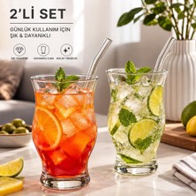 Store Meşrubat Bardağı Seti, Kristal Cam, 2 Adet Soğuk Içecek Sıcak Kahve Latte Sütlü Köpüklü Portakal Limonata Su Sunum Sofra Dekor Zikzak Model Kalın Cam Bardak