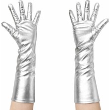 Store Gümüş Renk Dirsek Altı Lüks Saten Eldiven 40 cm