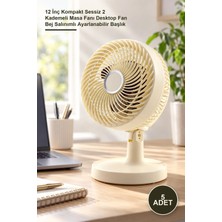 Yenilig 5 Adet Masaüstü Vantilatör – 12 Inç Kompakt Sessiz 2 Kademeli Masa Fanı Desktop Fan Bej Salınımlı Ayarlanabilir Başlık