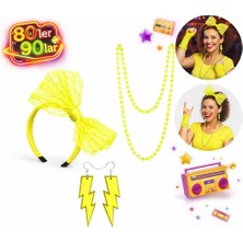 Store 80’ler 90’lar Neon Sarı Parti Seti – Kolye Küpe Taç