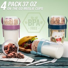 Store 650 ml Take-Go Kaşıklı Hazneli Meyveli Müsli Kabı Piknik Iş Yoğurt Süt Bardağı Kapaklı ve Kaşıklı Kahvaltı Bardakları, Tahıl Tepesi Yulaf Ezmesi Granola (Turkuaz)