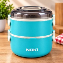 Store Nokı Lunch Box T-0134 500+700 ml Paslanmaz Çelik Yemek Kabı – Kaşıklı, Özel Saplı, Sızdırmaz, 2 Katlı (Yeşil)