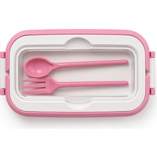 Store Kapaklı Beslenme Kutusu Plastik, Kaşık ve Çatal Dahil (Pembe)