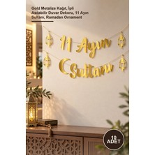 Yenilig 10 Adet Kaligrafi Ramazan Süsü – Gold Metalize Kağıt, Ipli Asılabilir Duvar Dekoru, 11 Ayın Sultanı, Ramadan Ornament