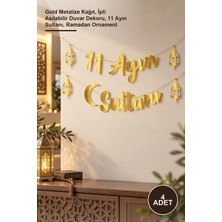 Yenilig 4 Adet Kaligrafi Ramazan Süsü – Gold Metalize Kağıt, Ipli Asılabilir Duvar Dekoru, 11 Ayın Sultanı, Ramadan Ornament