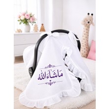 Perfect Mega Store Maşallah Yazılı Mor Desenli Fırfırlı Müslin Bebek Puset Örtüsü – Ana Kucağı Örtüsü