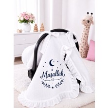 Perfect Mega Store Maşallah Yazılı Ay Yıldız Desenli Fırfırlı Bebek Puset Örtüsü – Unisex Ana Kucağı Örtüsü